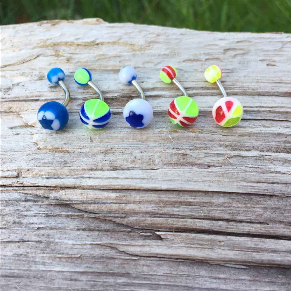 5 Multi-Color Belly Button‎ Navel Rings